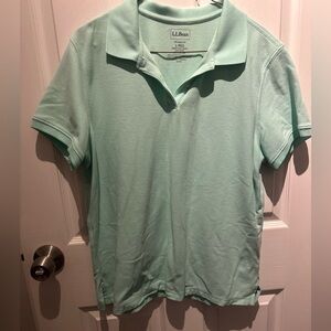 LL Bean Polo Shirt Womens L Regular Fit In Teal Preppy Casual Stretch